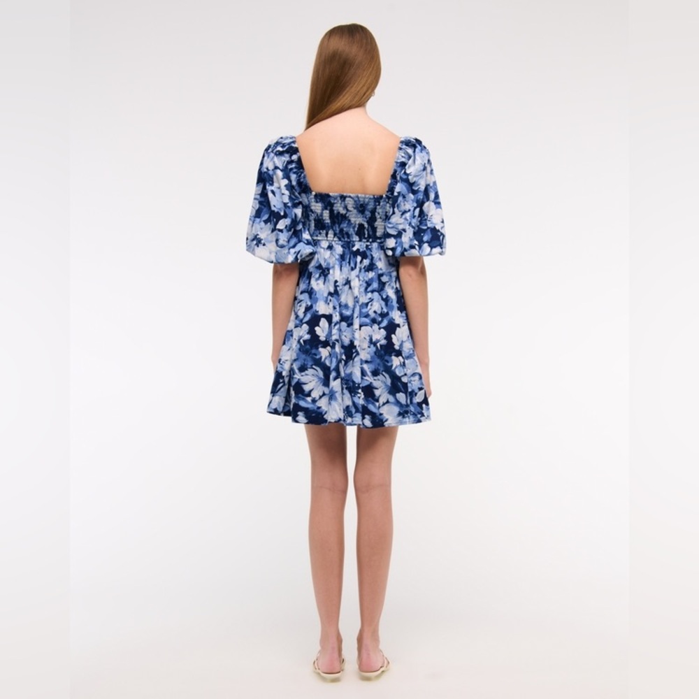 Abercrombie & Fitch Emerson Poplin Puff Sleeve Blue floral Mini Dress Sz XXS - Picture 2 of 14